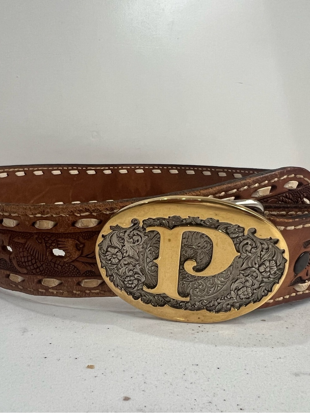 Women’s Leather Western Belt “Pooh” Floral Branding Size 30